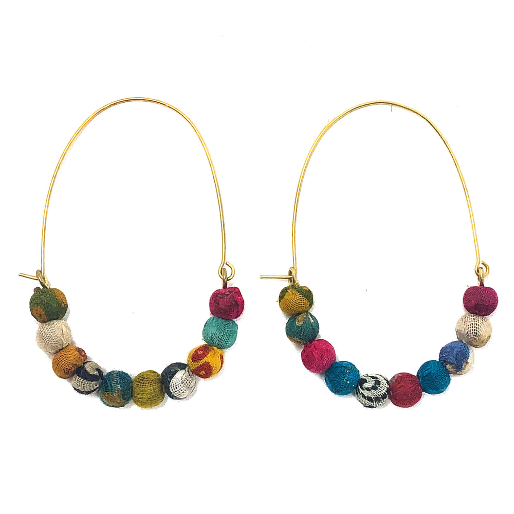 Elongated Kantha Wire Hoops
