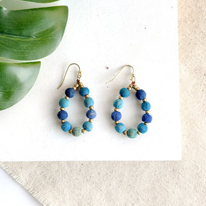 Kantha Azure Beaded Teardrop Earrings