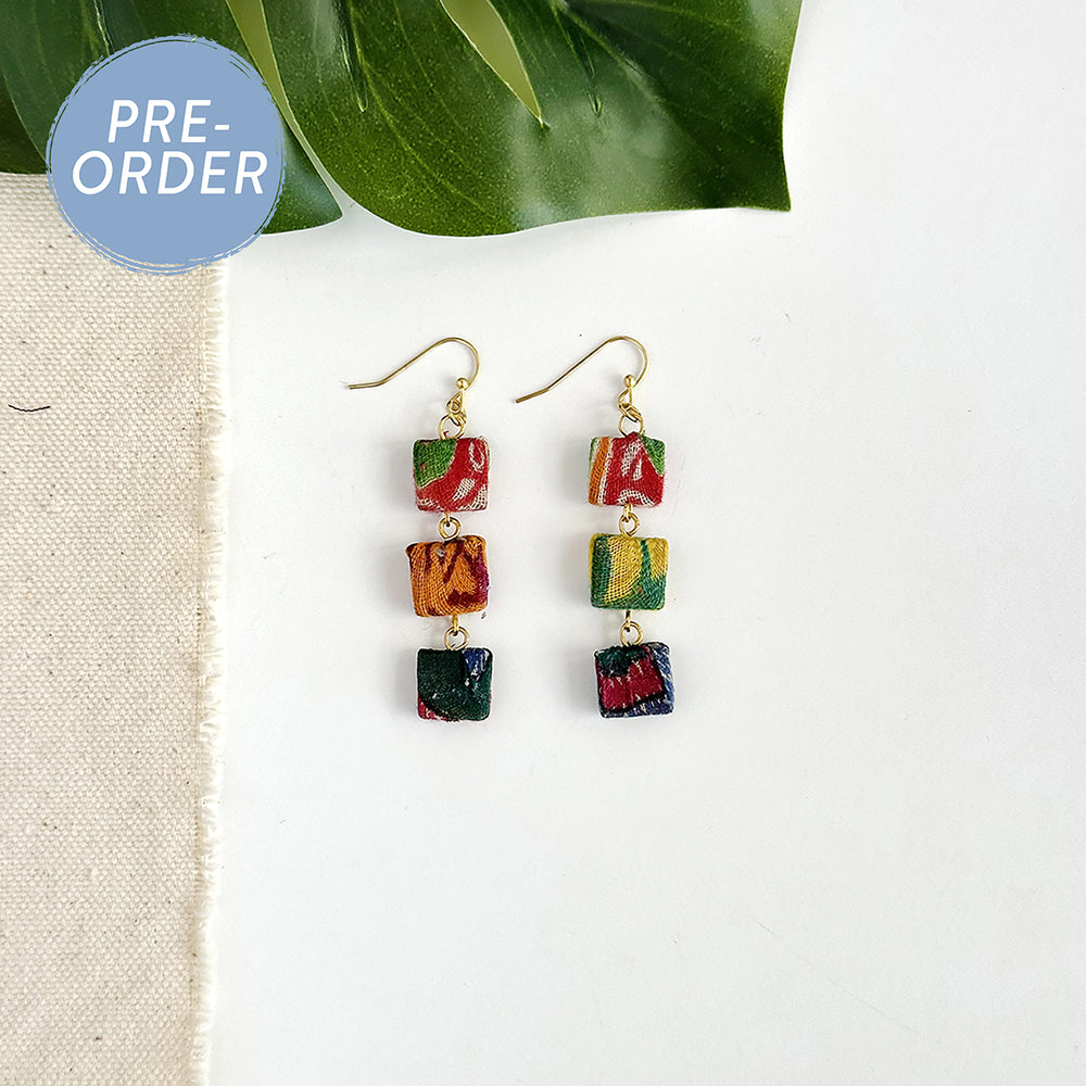 Kantha Fluid Square Trio Earrings