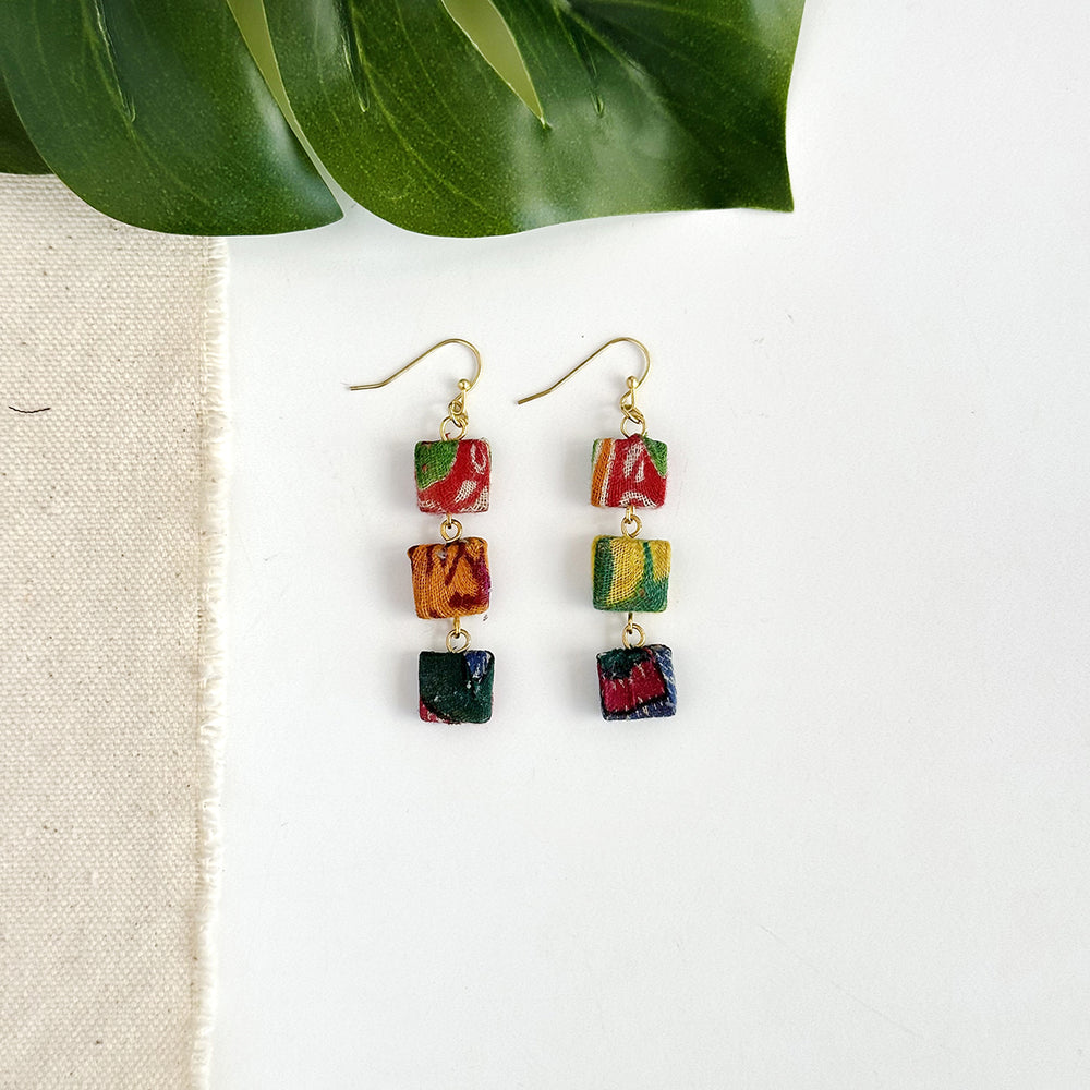 Kantha Fluid Square Trio Earrings