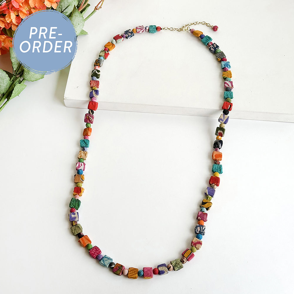 Kantha Dotted Square Long Necklace