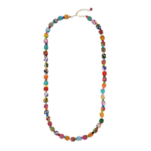 Kantha Dotted Square Long Necklace