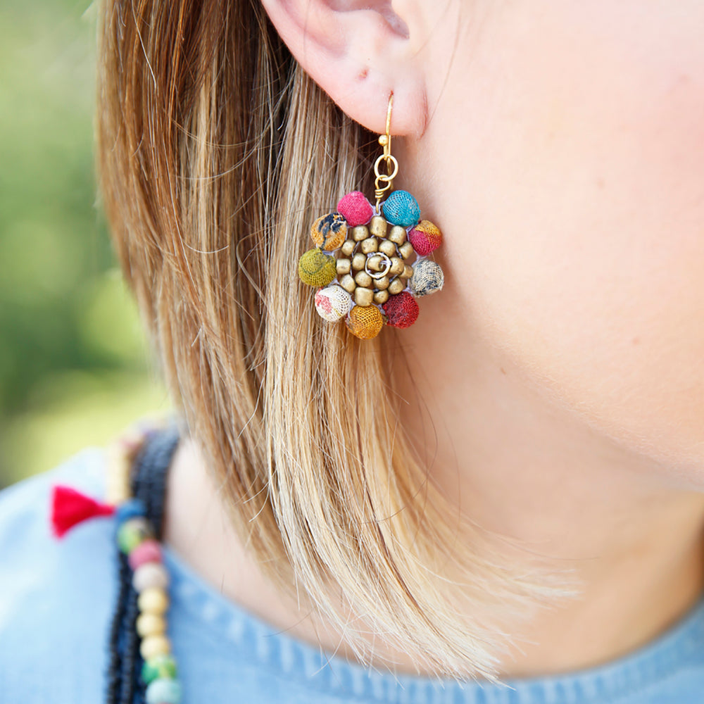 Kantha Sunflower Earrings