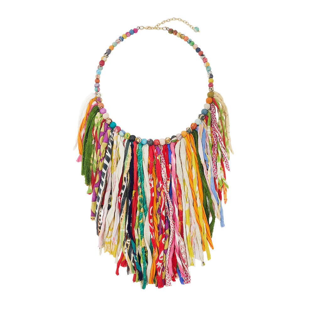 
            
                Load image into Gallery viewer, Kantha Fringe Collar Necklace
            
        